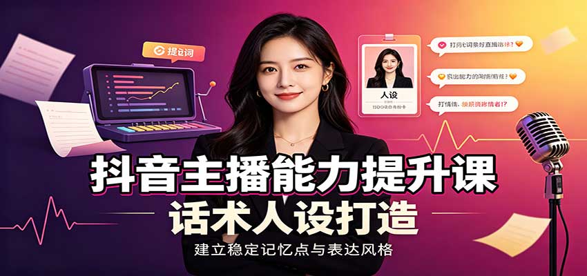 抖音主播能力提升课：账号底层逻辑，直播间搭建调试，话术人设打造全套教学-续财库