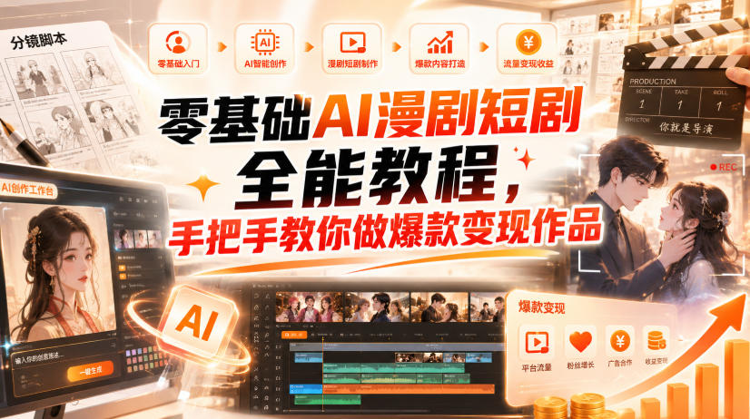 零基础AI漫剧短剧全能教程，从AI智能体搭建、文案脚本分镜、多平台AI生视频、剪映精修，覆盖全题材创作，手把手教你做爆款变现作品-续财库