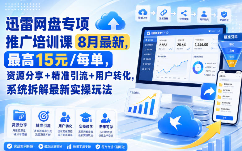 迅雷网盘专项推广培训课8月最新,最高15米/每单,资源分享+精准引流+用户转化,系统拆解最新实操玩法(更新0903)-续财库