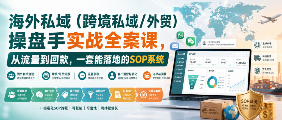 海外私域(跨境私域/外贸)操盘手实战全案课,从流量到回款,一套能落地的SOP系统-续财库