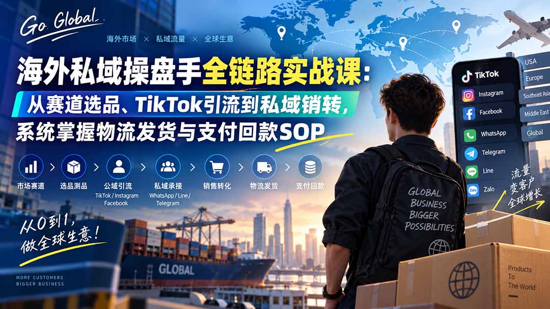 海外私域操盘手全链路实战课:从赛道选品、TikTok引流到私域销转,系统掌握物流发货与支付回款SOP-续财库
