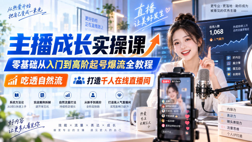 主播成长实操课｜零基础从入门到高阶起号爆流全教程，吃透自然流，打造千人在线直播间-续财库