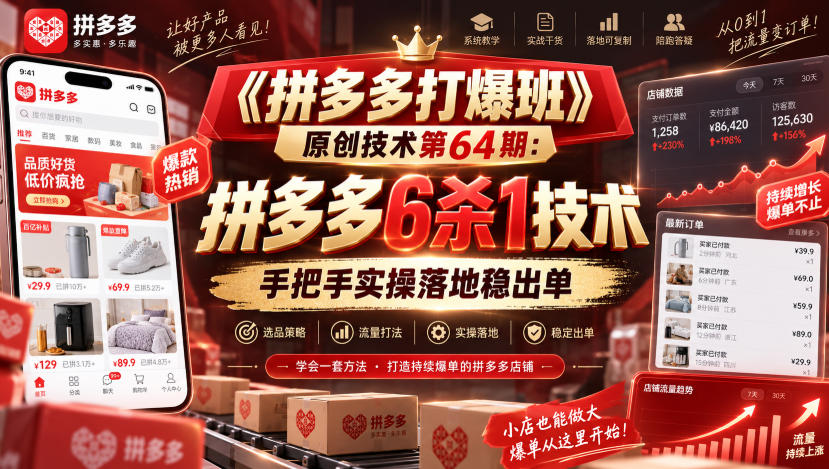 《拼多多打爆班》原创技术第64期:拼多多6杀1技术,手把手实操落地稳出单-续财库