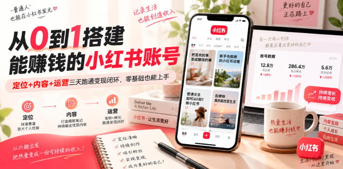 从0到1搭建能賺钱的小红书账号,定位+内容+运营三天跑通变现闭环-续财库