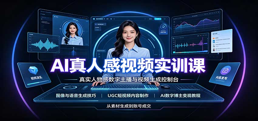 AI真人感视频实训课:图像语音生成,UGC内容制作,AI数字博主变现教程-续财库