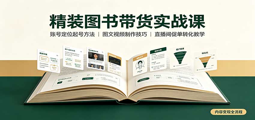 精装图书带货实战课:账号定位起号方法,图文视频制作,促单转化教学-续财库