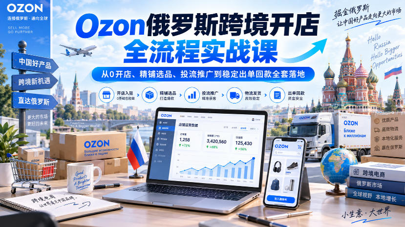 Ozon俄罗斯跨境开店全流程实战课|从0开店、精铺选品、投流推广到稳定出单回款全套落地-续财库