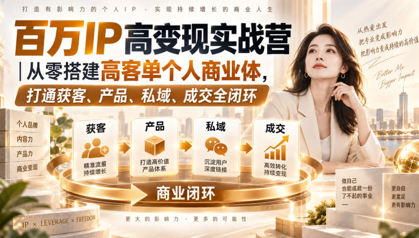 百万IP高变现实战营|从零搭建高客单个人商业体,打通获客、产品、私域、成交全闭环-续财库