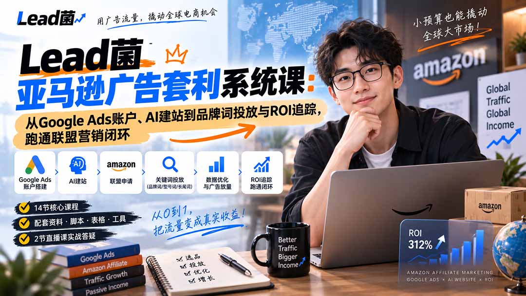 Lead菌亚马逊广告套利系统课：从Google Ads账户、AI建站到品牌词投放与ROI追踪，跑通联盟营销闭环-续财库
