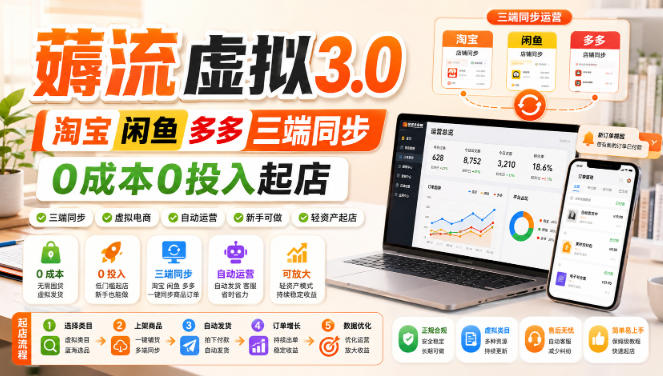 绅白不白·薅流虚拟3.0丨淘宝闲鱼多多三端同步丨0成本0投入起店(更新)-续财库
