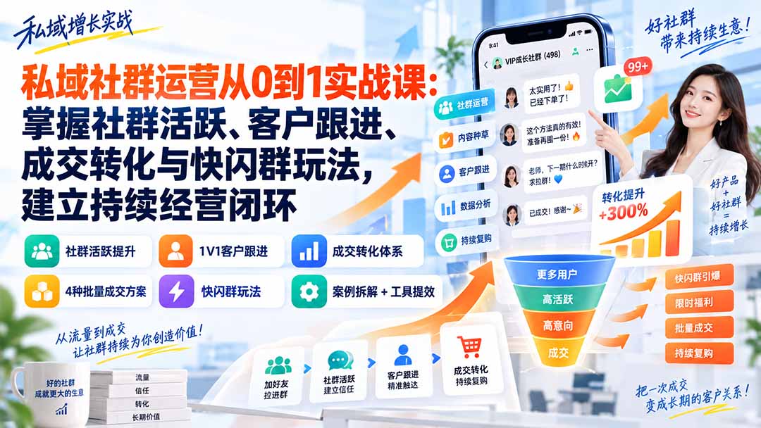 私域社群运营从0到1实战课：掌握社群活跃、客户跟进、成交转化与快闪群玩法，建立持续经营闭环-续财库
