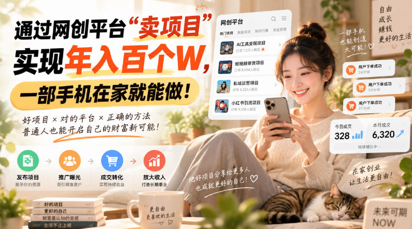 靠卖网创项目变现，一年拿下百万收益！一台手机就能操作！-续财库