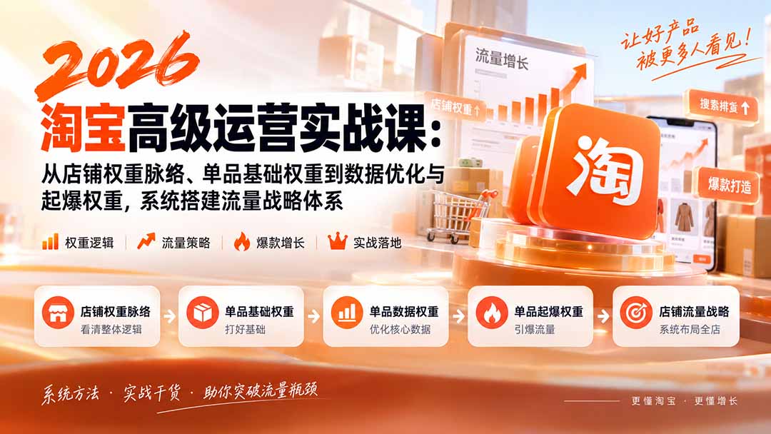 2026淘宝高级运营实战课:从店铺权重脉络、单品基础权重到数据优化与起爆权重,系统搭建流量战略体系-续财库
