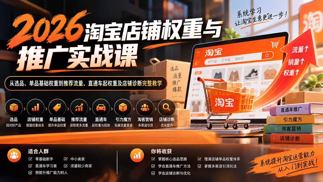 2026淘宝店铺权重与推广实战课:从选品、单品基础权重到推荐流量、直通车起权重及店铺诊断完整教学-续财库