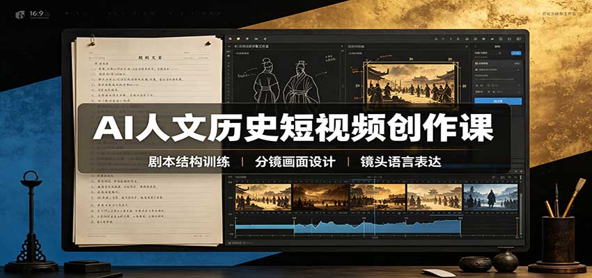 AI人文历史短视频创作课：赛道对标、剧本分镜制图，掌握视频完整产出流程-续财库