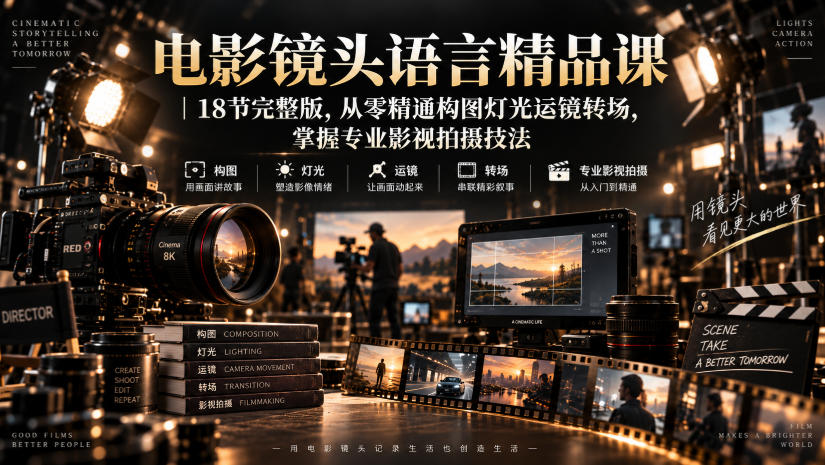 电影镜头语言精品课|18节完整版,从零精通构图灯光运镜转场,掌握专业影视拍摄技法-续财库