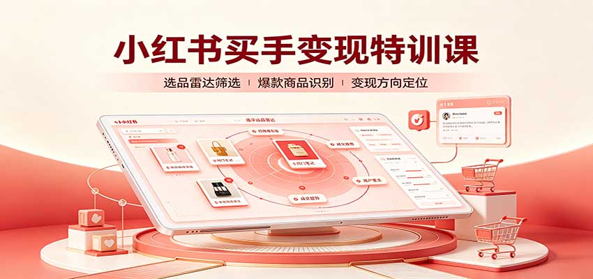 小红书买手变现特训课：账号定位养号起号，选品挂车，笔记标题封面全套教学-续财库