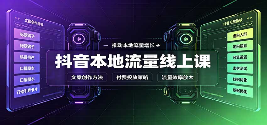 抖音本地流量线上课：账号搭建拍摄剪辑，文案创作与付费投放教学-续财库