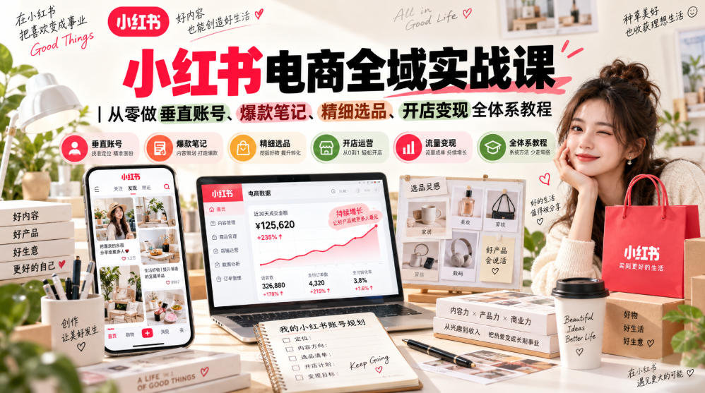 小红书电商全域实战课｜从零做垂直账号、爆款笔记、精细选品、开店变现全体系教程-续财库