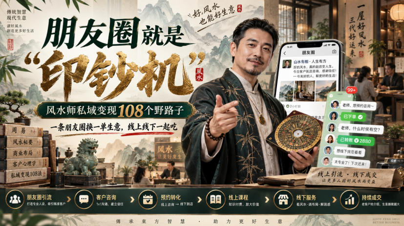 朋友圈就是“印钞机”,风水师私域变现108个野路子,一条朋友圈换一单生意,线上线下一起吃【文档】-续财库
