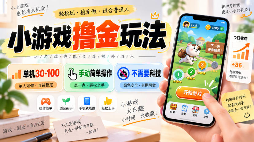 小游戏撸金玩法,单机30-100,手动简单操作,不需要科技-续财库