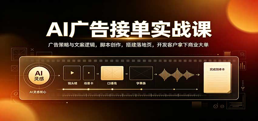 AI广告接单实战：广告策略与文案逻辑，脚本创作，搭建落地页，开发客户拿下商业大单-续财库