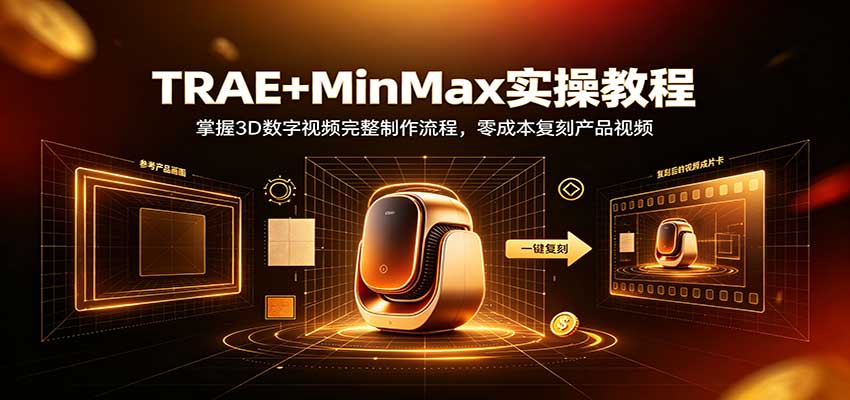 TRAE+MinMax实操教程：3D数字视频完整制作流程，零成本复刻产品视频-续财库