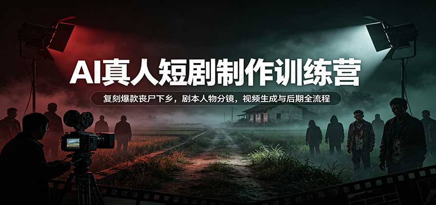AI真人短剧制作训练营：复刻爆款丧尸下乡，剧本人物分镜，视频生成与后期全流程-续财库