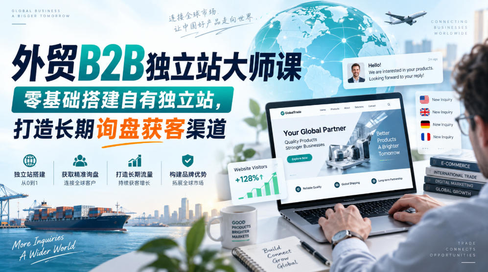 外贸B2B独立站大师课,零基础搭建自有独立站,打造长期询盘获客渠道-续财库