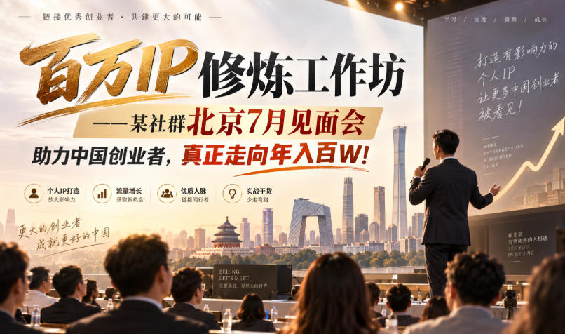 百万IP修炼工作坊——某社群北京7月见面会,助力中国创业者,真正走向年入百W!-续财库