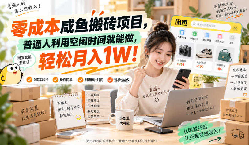 零成本咸鱼搬砖项目，普通人利用空闲时间就能做，轻松月入1W！【揭秘】-续财库