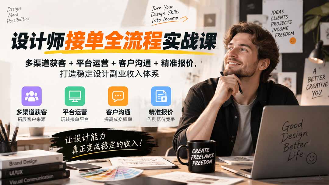设计师接单全流程实战课-无水印｜多渠道获客+平台运营+客户沟通+精准报价，打造稳定设计副业收入体系-续财库