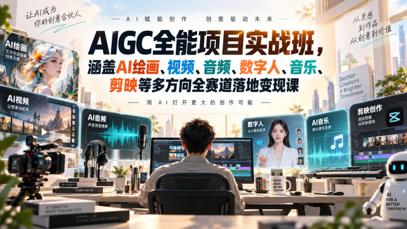AIGC全能项目实战班，涵盖AI绘画、视频、音频、数字人、音乐、剪映等多方向全赛道落地变现课(更新)-续财库