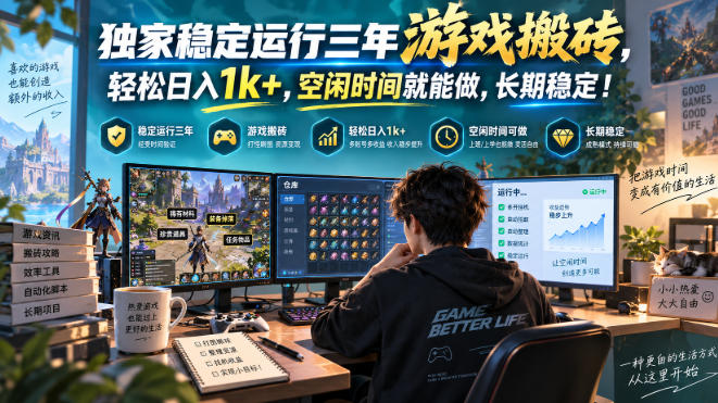 独家稳定运行三年游戏搬砖，轻松日入1k+，空闲时间就能做，长期稳定！【揭秘】-续财库