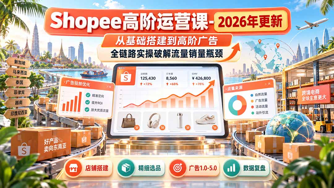 Shopee高阶运营课-更新9月，从基础搭建到高阶广告，全链路实操破解流量销量瓶颈-续财库