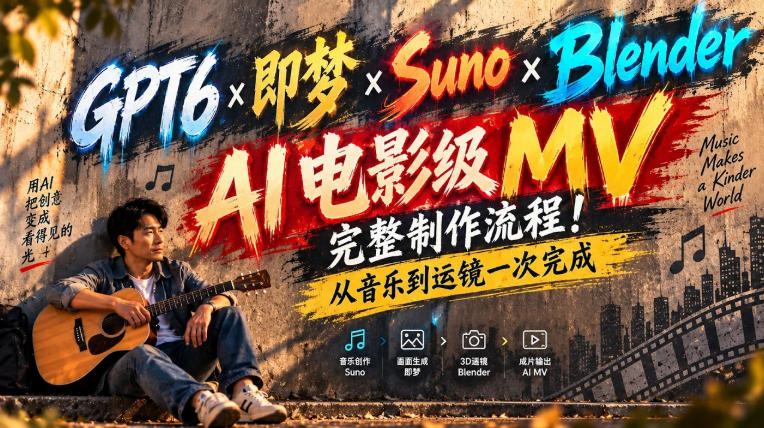 GPT6×即梦×Suno×Blender|AI电影级MV完整制作流程!从音乐到运镜一次完成!-续财库