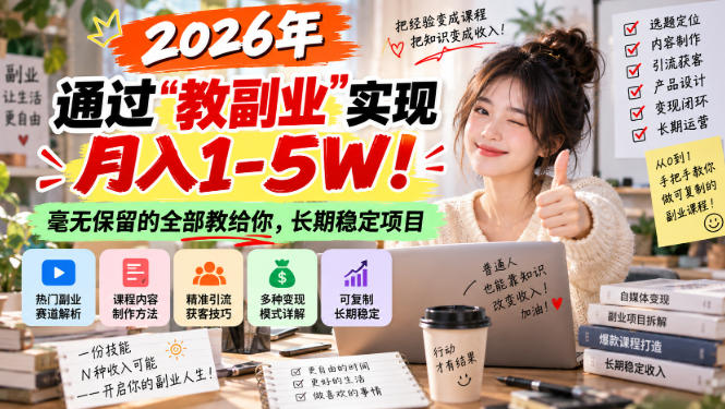 2026年通过“教副业”实现月入1-5W！毫无保留的全部教给你，长期稳定项目【揭秘】-续财库