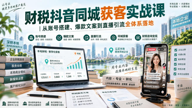 财税抖音同城获客实战课｜从账号搭建、爆款文案到直播引流全体系落地-续财库