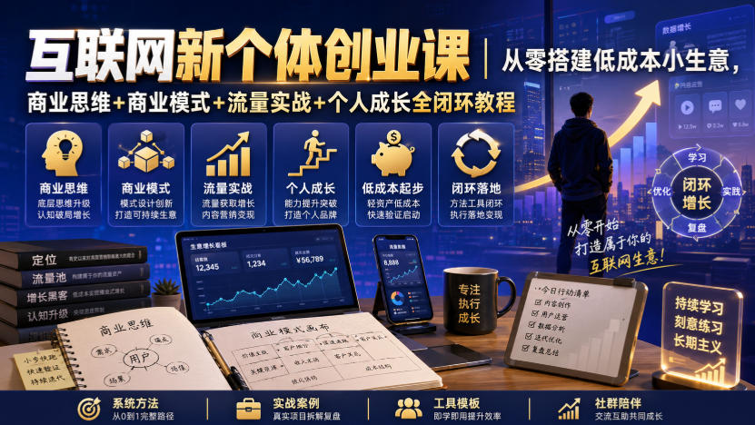 互联网新个体创业课｜从零搭建低成本小生意，商业思维+商业模式+流量实战+个人成长全闭环教程(更新0922)-续财库