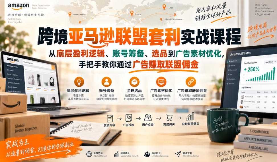 跨境亚马逊联盟套利实战课程，从底层盈利逻辑、账号筹备、选品到广告素材优化，手把手教你通过广告賺取联盟佣金-续财库