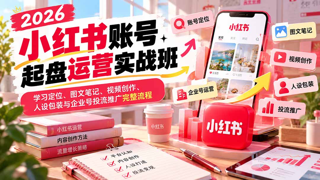 2026小红书账号起盘运营实战班：学习定位、图文笔记、视频创作、人设包装与企业号投流推广完整流程-续财库