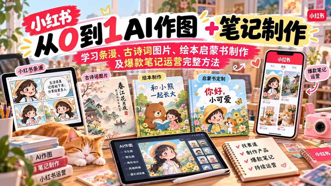 2026小红书AI内容创作从0到1:学习条漫、古诗词图片、绘本启蒙书制作及爆款笔记运营完整方法-续财库