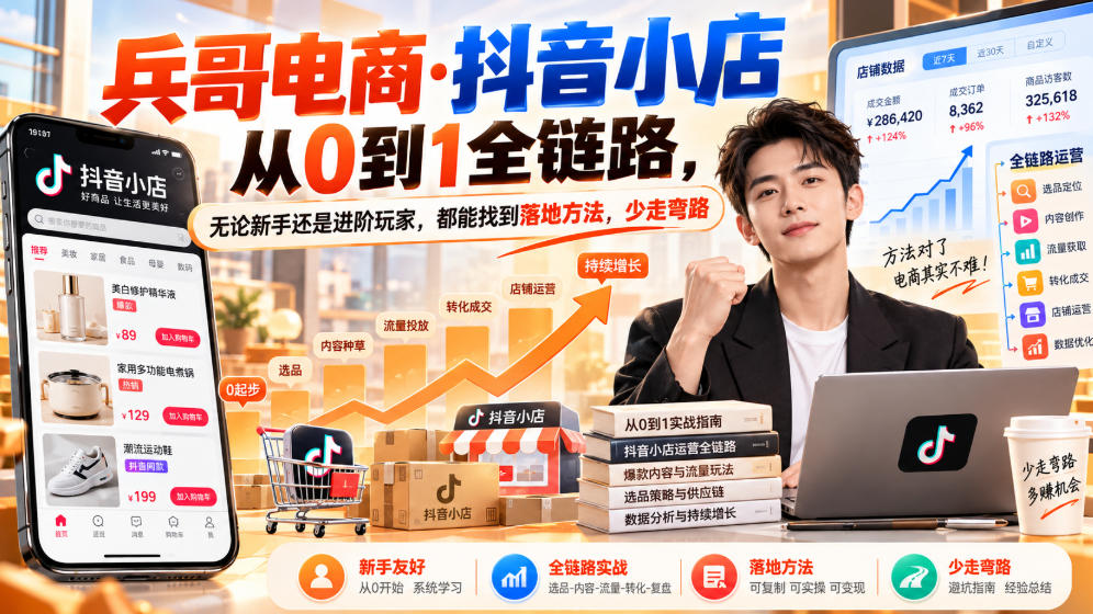 【无水印】兵哥电商·抖音小店从0到1全链路，无论新手还是进阶玩家，都能找到落地方法，少走弯路(更新9月)-续财库