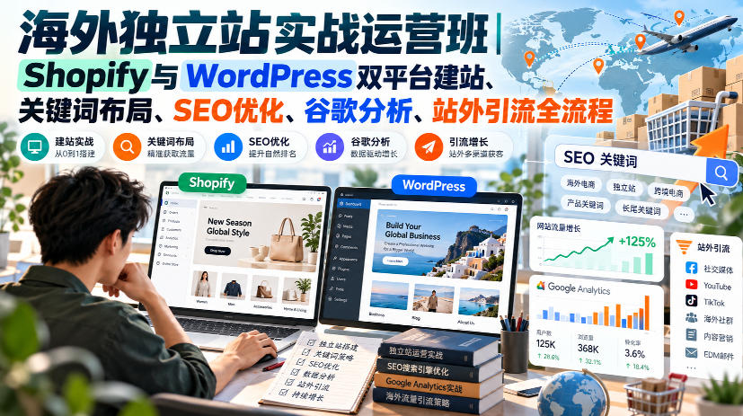 海外独立站实战运营班｜Shopify与WordPress双平台建站、关键词布局、SEO优化、谷歌分析、站外引流全流程-续财库