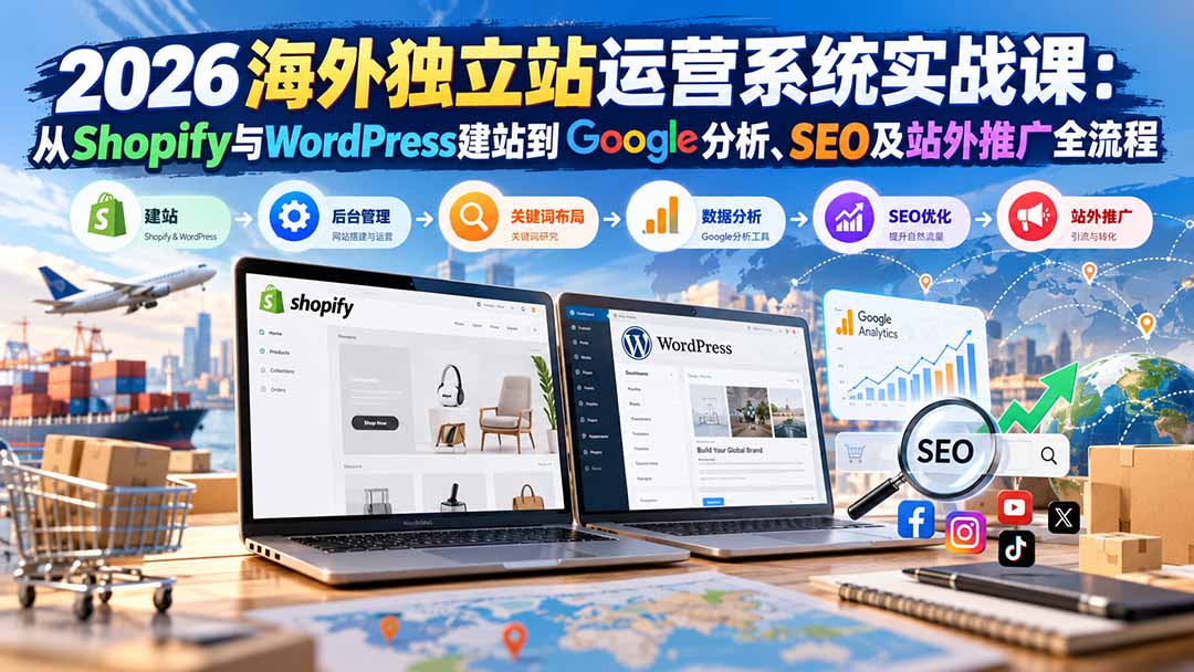 2026海外独立站运营系统实战课：从Shopify与WordPress建站到Google分析、SEO及站外推广全流程-续财库