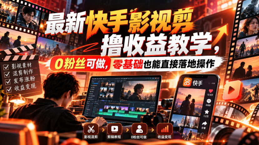 最新快手影视混剪撸收益教学,0粉丝可做,零基础也能直接落地操作-续财库