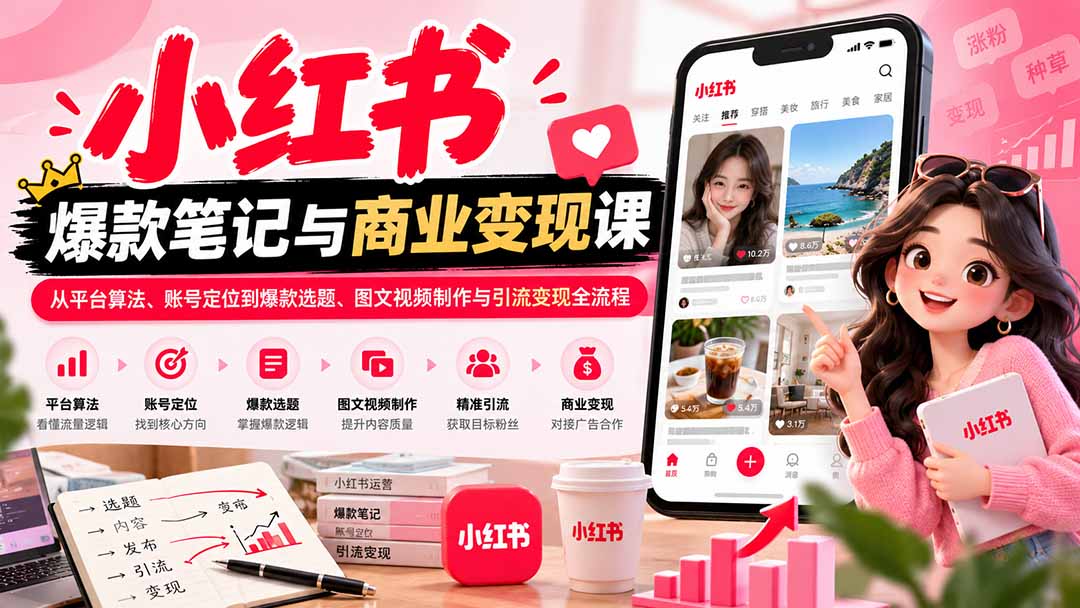 2026小红书爆款笔记与商业变现课:从平台算法、账号定位到爆款选题、图文视频制作与引流变现全流程-续财库
