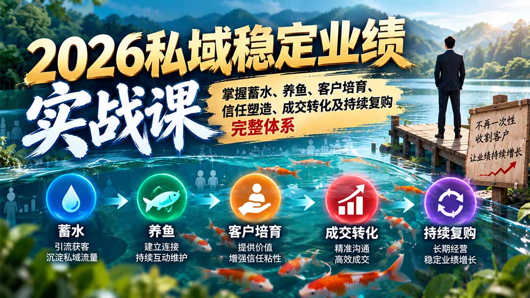 2026私域稳定业绩实战课:掌握蓄水、养鱼、客户培育、信任塑造、成交转化及持续复购完整体系-续财库
