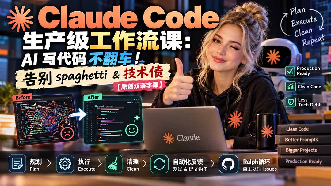 Claude Code 生产级工作流课:AI 写代码不翻车!告别 spaghetti & 技术债【原创双语字幕】-续财库