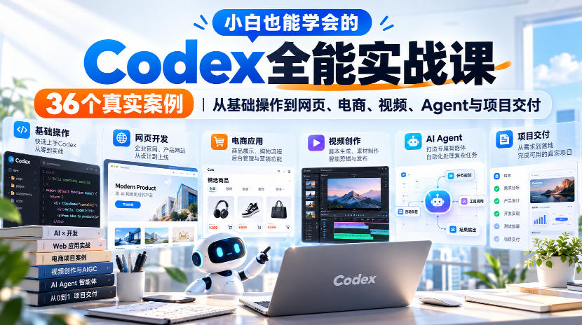 小白也能学会的Codex全能实战课｜36个真实案例，从基础操作到网页、电商、视频、Agent与项目交付-续财库